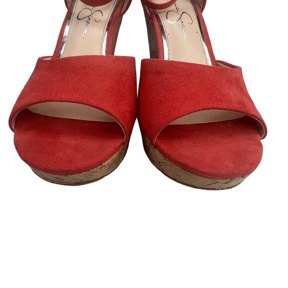 Jessica Simpson Womens 8.5M Jarella Coral Microsuede Platform Wedge Heel Sandals - Picture 10 of 12